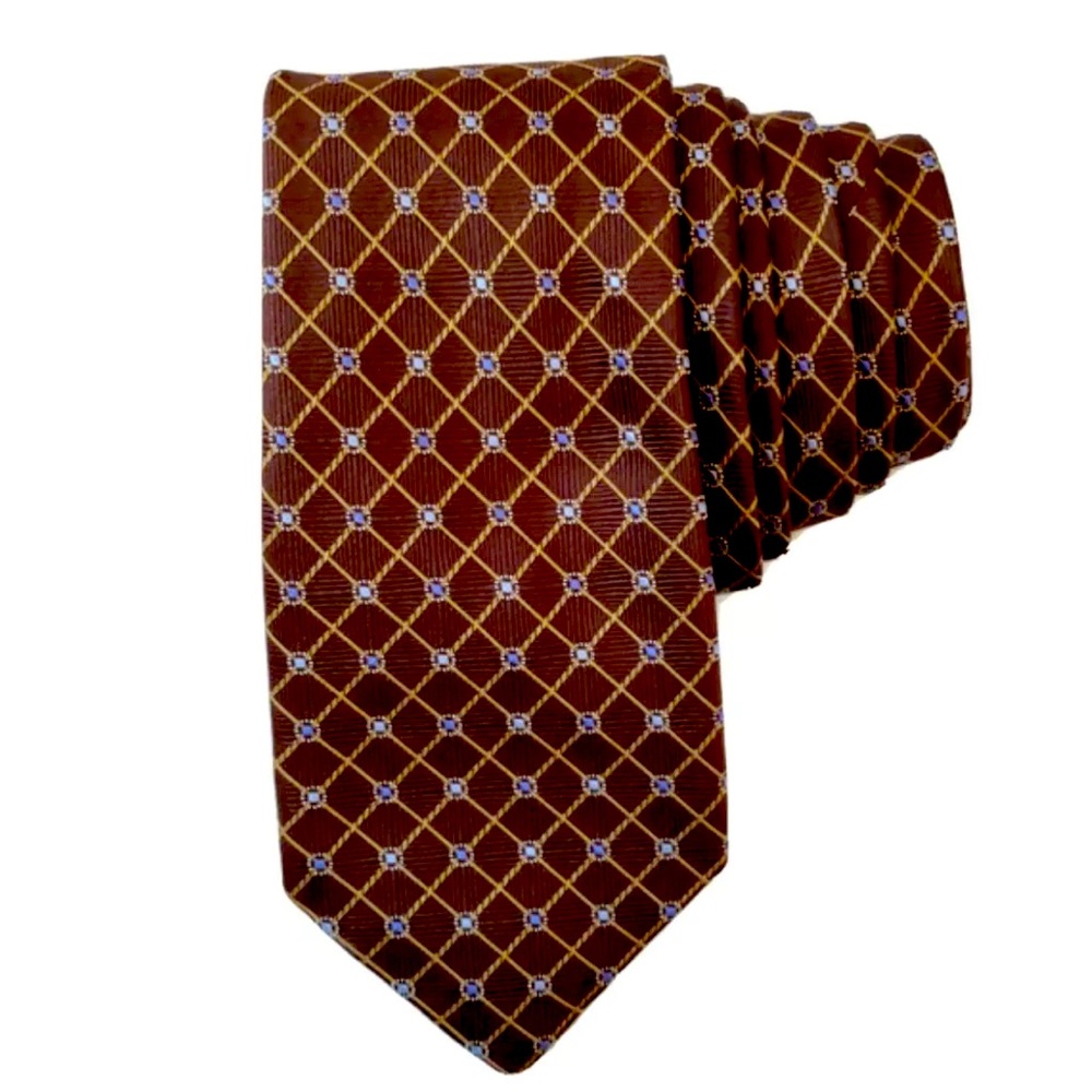 New Tasso Elba Brown Blue Diamond Pattern Necktie